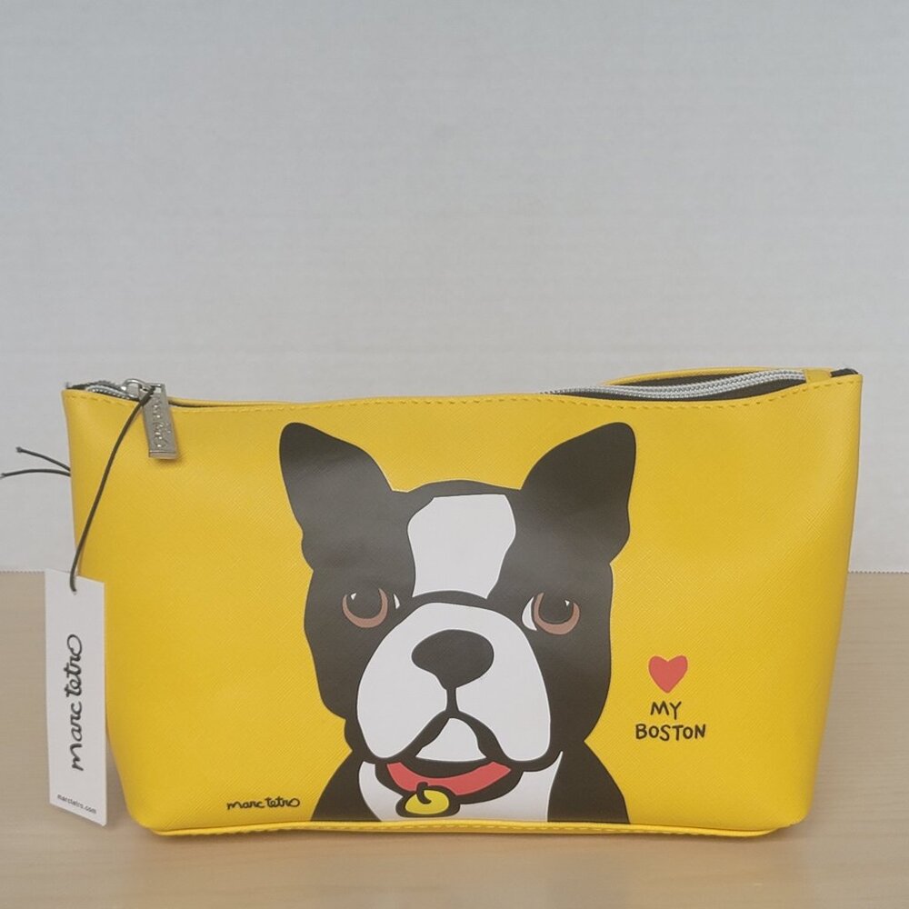 Marc Tetro Love My Boston Terrier Dog Large Yellow Make Up Travel Zip Bag Pouch